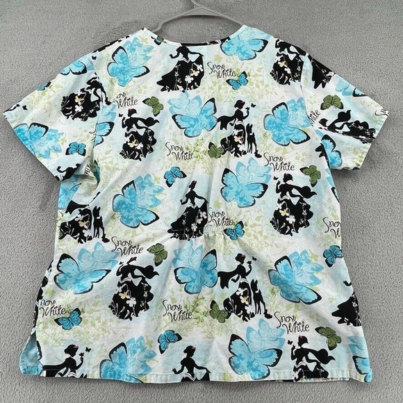 Disney Snow White Women's Scrub Top - Blue and Black XL - Picture 2 of 7